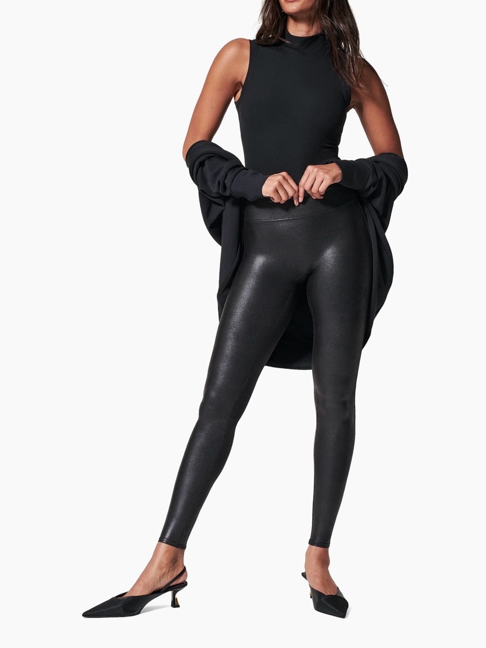 SPANX Black High-Waist Faux-Leather Leggings